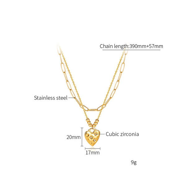 Women’s Lucky Heart Pendant Necklace – Gold-Tone Layered Chain with Cubic Zirconia, Fashion Jewelry for Everyday Wear-Women's Necklace-SunnyHouse Jewelry