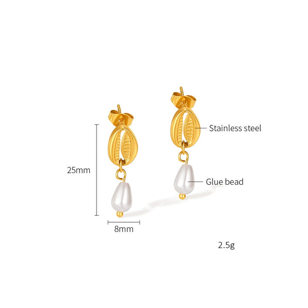 Women’s Gold Cowrie Shell Pearl Drop Earrings – Elegant Seashell Dangle Earrings with Simulated Pearls, Ocean-Inspired Jewelry for Women and Girls-Women's Earrings-SunnyHouse Jewelry