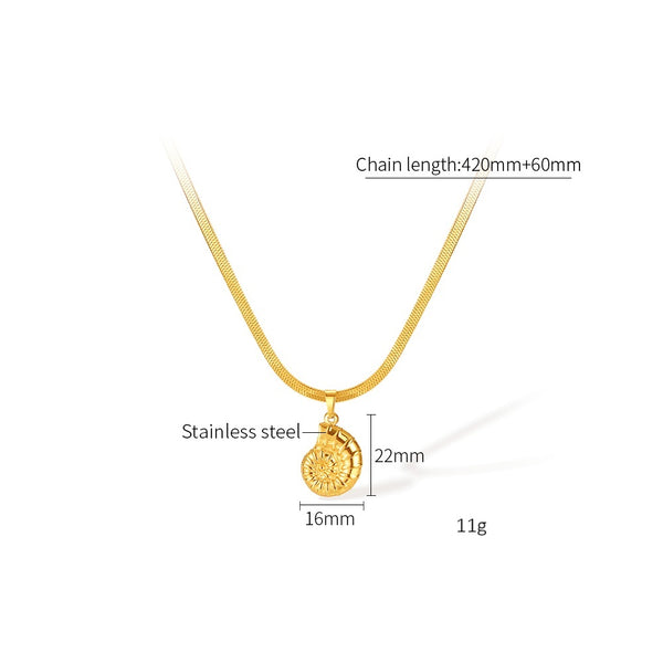 Women’s Ammonite Shell Pendant Necklace – Gold Snake Chain Fashion Jewelry, Durable Elegant Pendant Necklace for Women-Women's Necklace-SunnyHouse Jewelry