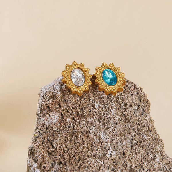Women's Gold Sunburst Earrings with Aquamarine Centers - Vibrant and Regal Jewelry-Women's Earrings-SunnyHouse Jewelry