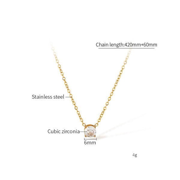 Classic Solitaire Crystal Pendant Necklace in Titanium Stainless Steel with Gold-Tone Finish-Women's Necklace-SunnyHouse Jewelry