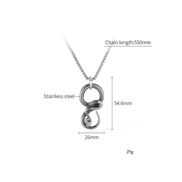 Snake Pendant Necklace for Men – Titanium Stainless Steel Infinity Serpent Necklace – Gothic Reptile Symbol Amulet Jewelry-Men's Pendant Necklace-SunnyHouse Jewelry