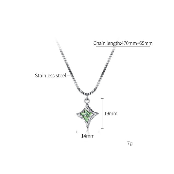 Unique Women's Star Pendant Necklace with Green Enamel – Stylish Stainless Steel Chain, Perfect for Everyday Wear-Women's Necklace-SunnyHouse Jewelry