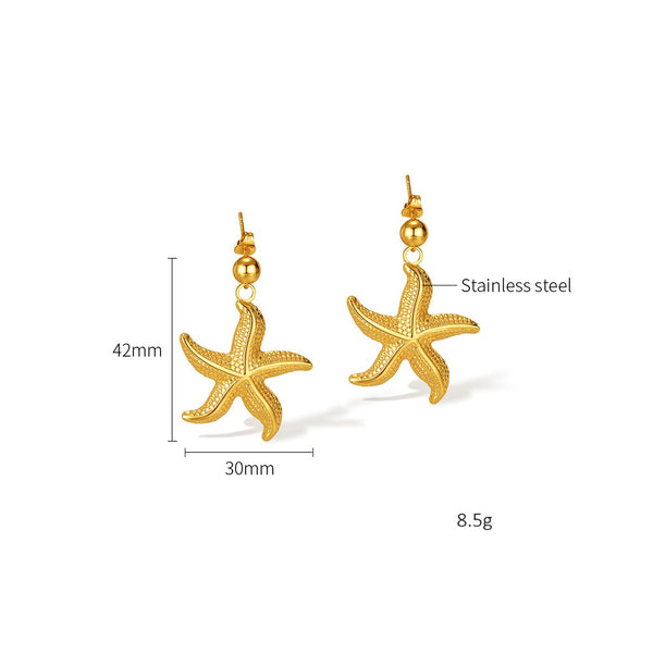 Women’s Gold Starfish Dangle Earrings – Ocean-Inspired Statement Earrings, Beach Style Jewelry for Women and Girls-Women's Earrings-SunnyHouse Jewelry