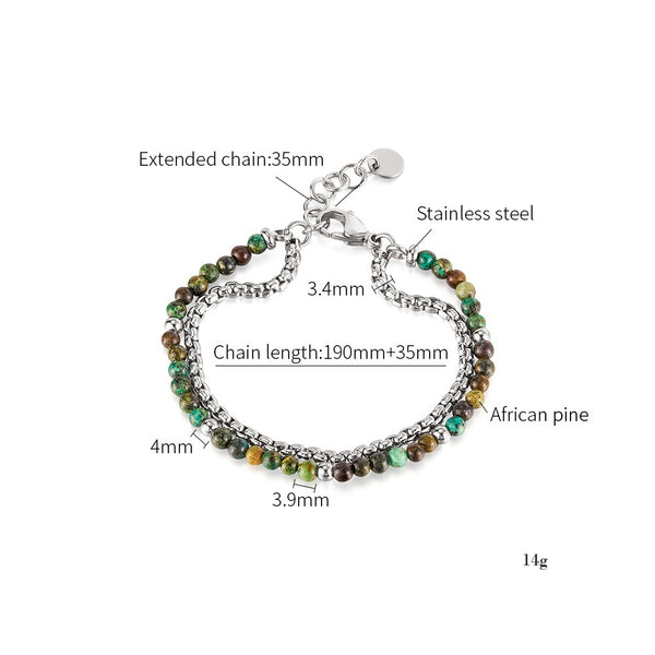 Titanium Stainless Steel & Tiger‑Eye Bead Double‑Chain Bracelet for Women – Adjustable Layered Hypoallergenic & Tarnish‑Resistant Jewelry Gift-Women's Bangle-SunnyHouse Jewelry
