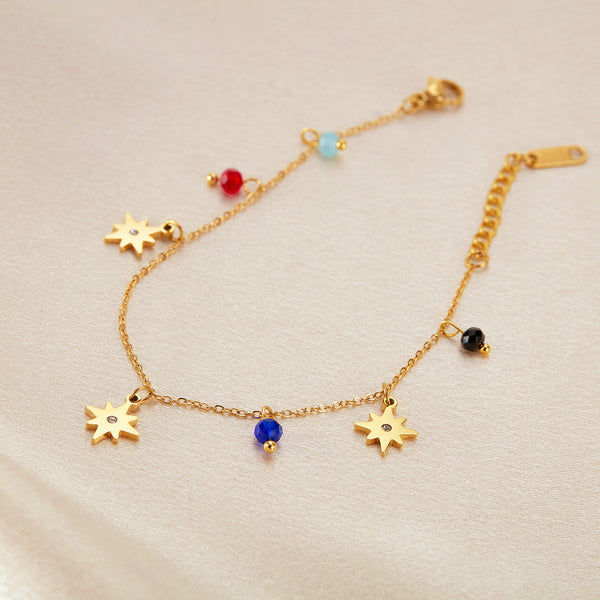Elegant Women's Titanium Stainless Steel Star Charm Bracelet with Colorful Beads, Gold Plated, Adjustable Chain, Jewelry for Women and Girls-Women's Bangle-SunnyHouse Jewelry