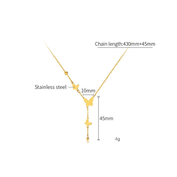 Women's Gold Butterfly Y-Necklace - Delicate Drop Pendant with Pearl Accent-Women's Necklace-SunnyHouse Jewelry