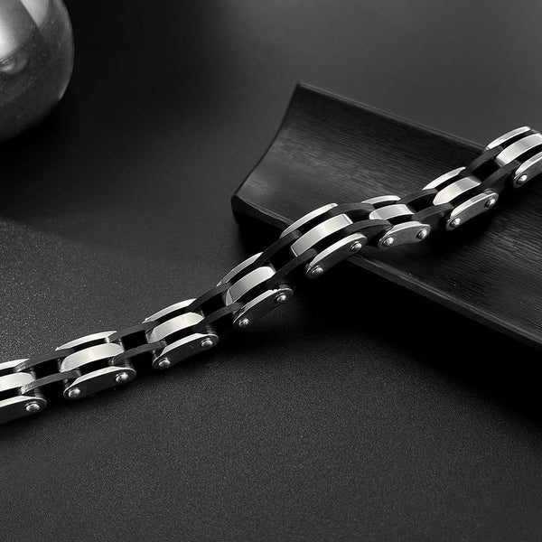Men’s Titanium Stainless Steel Bracelet – Black and Silver Link Chain Design, Durable & Stylish Biker Jewelry for Men – Heavy Duty, Hypoallergenic, Rust Resistant-Men's Bracelet-SunnyHouse Jewelry