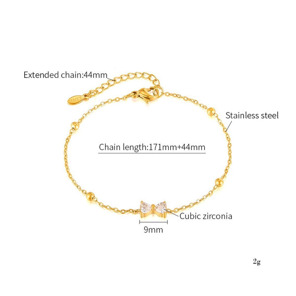 18K Gold‑Plated Titanium Stainless Steel Bow Bracelet for Women – Adjustable Dainty Cubic Zirconia Charm, Hypoallergenic & Tarnish‑Resistant Jewelry Gift-Women's Bangle-SunnyHouse Jewelry