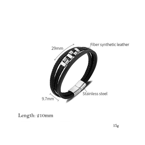 Men’s Titanium Stainless Steel Leather Bracelet – Multi-Strand Black Braided and Flat Leather Band – Magnetic Clasp Wristband for Men – Durable & Stylish Gift-Men's Bracelet-SunnyHouse Jewelry