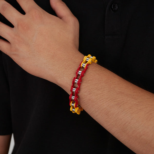 Men’s Titanium Stainless Steel Harley Bike Bracelet – Yellow and Red Link Punk Biker Jewelry, Durable Wristband for Men-Men's Bracelet-SunnyHouse Jewelry