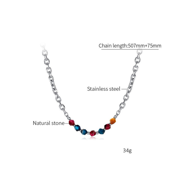 Women’s Fashion Necklace with Colorful Stones – Silver Chain Fashion Jewelry for Everyday Wear and Layering-Women's Necklace-SunnyHouse Jewelry