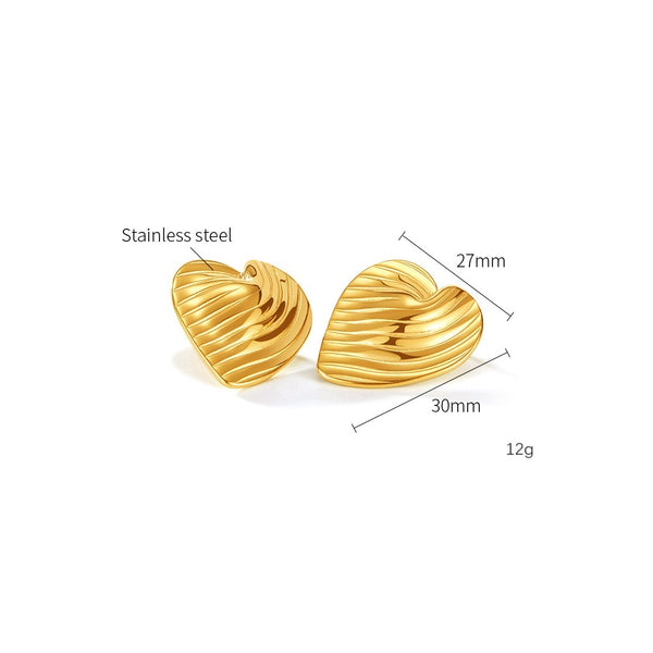 Women's Sculpted Gold Heart Earrings - Elegant Swirl Design Studs for Everyday Glamour-Women's Earrings-SunnyHouse Jewelry