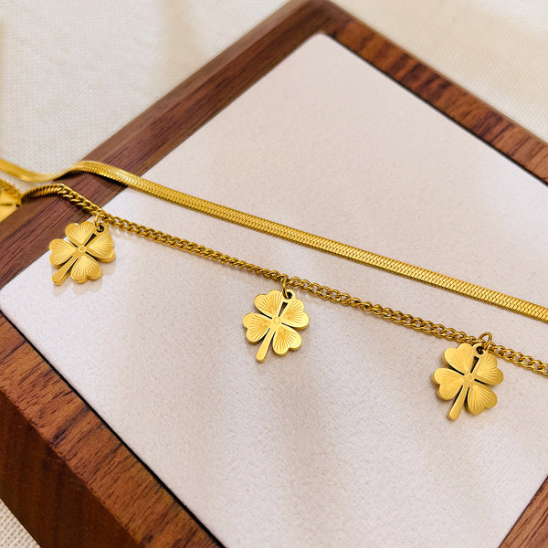 Golden Clover Charm Anklet - Delicate Multi-Chain Design for Sophisticated Style-Women's Anklet-SunnyHouse Jewelry