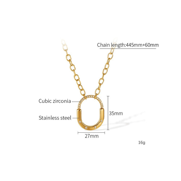 Women's Titanium Stainless Steel Oval Pendant Necklace with Cubic Zirconia – Gold-Plated Chain – Hypoallergenic & Tarnish Resistant-Women's Necklace-SunnyHouse Jewelry