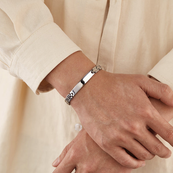 Men’s Fashion Simple Bracelet – Brushed Finish ID Plate Link Bracelet for Men – Durable, Lightweight & Hypoallergenic Men’s Jewelry-Men's Bracelet-SunnyHouse Jewelry