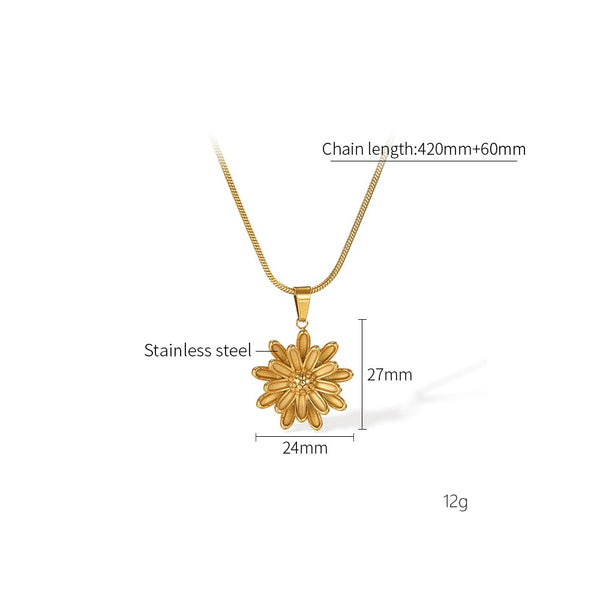 Women's Titanium Stainless Steel Flower Pendant Necklace – Gold-Plated Chain – Hypoallergenic & Tarnish Resistant-Women's Necklace-SunnyHouse Jewelry