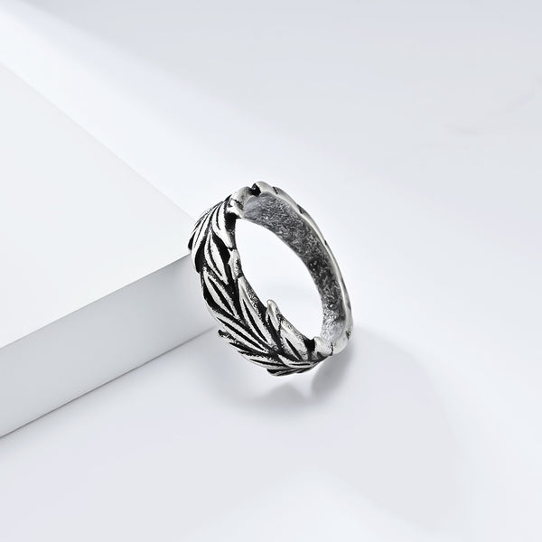 Men's Black Leaf Design Ring - Unique Matte Finish Vintage Band for Everyday Wear-Men's Ring-SunnyHouse Jewelry