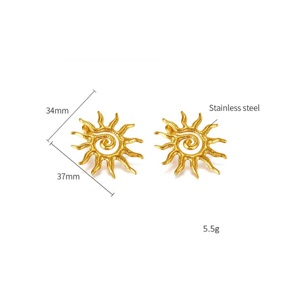 Women’s Gold Sun Spiral Earrings – Bohemian Statement Stud Earrings, Vintage Sunburst Design, Lightweight Fashion Jewelry for Women & Girls-Women's Earrings-SunnyHouse Jewelry