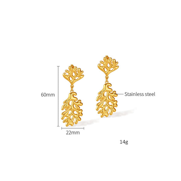 Women’s Gold Coral Reef Dangle Earrings – Ocean-Inspired Statement Earrings, Elegant Long Drop Jewelry for Women and Girls-Women's Earrings-SunnyHouse Jewelry
