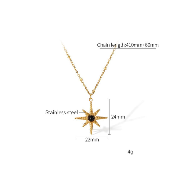 Women's Titanium Stainless Steel Star Pendant Necklace with Black Stone – Gold-Plated Chain – Hypoallergenic & Tarnish Resistant-Women's Necklace-SunnyHouse Jewelry