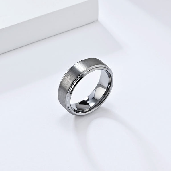 Sleek Black Titanium Stainless Steel Men's Ring with Cross Symbol - Modern Design, Comfort Fit, Hypoallergenic, Durable, 8mm-Men's Ring-SunnyHouse Jewelry