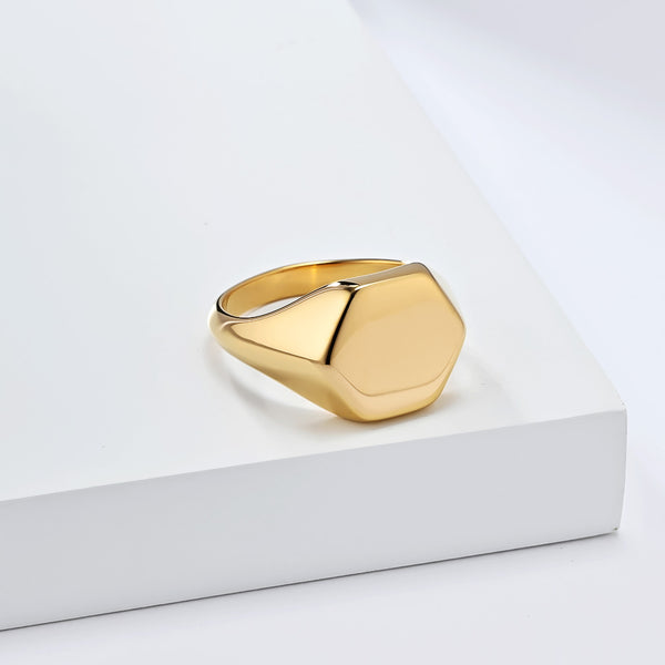 Bold Gold Titanium Stainless Steel Men's Signet Ring - Modern Design, Durable, Hypoallergenic, Comfort Fit-Men's Ring-SunnyHouse Jewelry