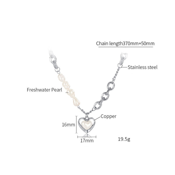 Women’s Simple Fashion Pendant Necklace with Freshwater Pearls and Heart Charm – Dainty Chain Jewelry for Everyday Wear-Women's Necklace-SunnyHouse Jewelry