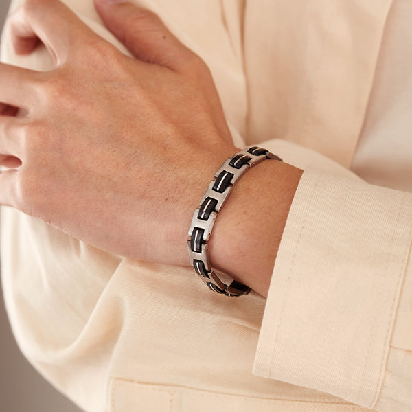 Men’s Harley Bike Bracelet – Dual-Tone Black & Silver Link Bracelet for Men – Durable, Stylish, Hypoallergenic Biker-Inspired Jewelry-Men's Bracelet-SunnyHouse Jewelry