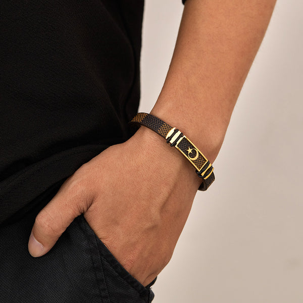 Men's Titanium Stainless Steel Bracelet with Crescent and Star Design - Elegant Islamic Motif, Durable and Hypoallergenic-Men's Bracelet-SunnyHouse Jewelry