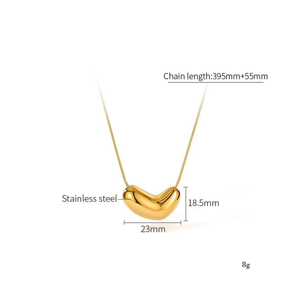Women’s Titanium Stainless Steel Bean Pendant Necklace – Minimalist Gold Plated Chain – Modern Heart Bean Charm Jewelry – Hypoallergenic & Tarnish Resistant-Women's Necklace-SunnyHouse Jewelry