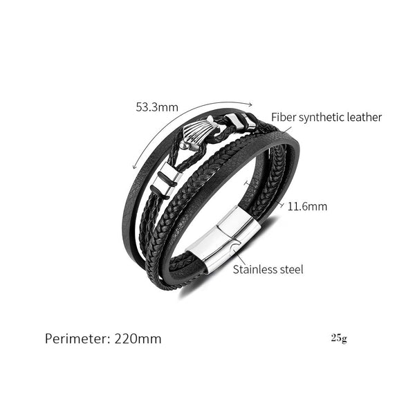 Men’s Nautical Anchor Bracelet – Titanium Stainless Steel & Black Braided Leather Wrap Bracelet – Marine-Inspired Jewelry for Men-Men's Bracelet-SunnyHouse Jewelry