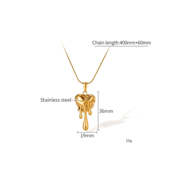 Women’s Titanium Stainless Steel Dripping Heart Pendant Necklace, Gold-Plated Hypoallergenic Adjustable Chain, Trendy Statement Jewelry for Women and Girls-Women's Necklace-SunnyHouse Jewelry