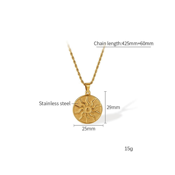 Women's Titanium Stainless Steel Sun Pendant Necklace – Gold-Plated Chain – Hypoallergenic & Tarnish Resistant-Women's Necklace-SunnyHouse Jewelry