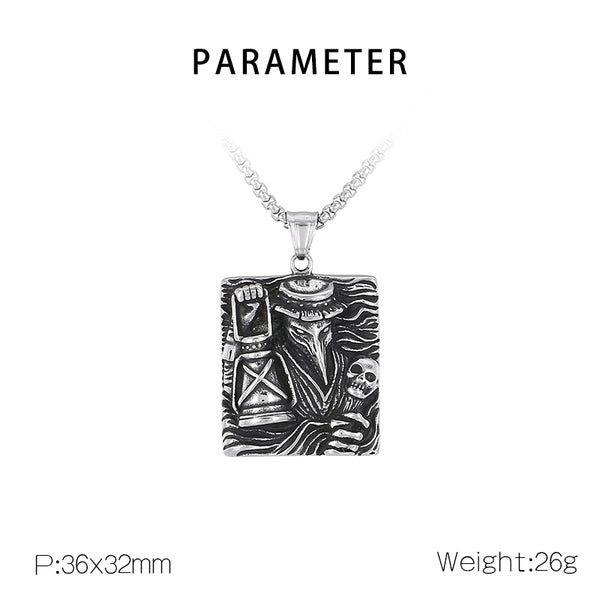 Men’s Titanium Stainless Steel Plague Doctor Pendant Necklace – Vintage Gothic Style – Durable Fashion Necklace for Men-Men's Pendant Necklace-SunnyHouse Jewelry