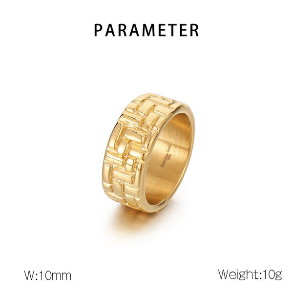 Men’s Titanium Stainless Steel Ring – Gold-Plated Embossed Pattern Band – Durable and Stylish Fashion Ring for Men-Men's Ring-SunnyHouse Jewelry