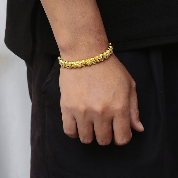 Men's Titanium Stainless Steel Skull Bracelet - Bold Gold-Toned Fashion Statement-Men's Bracelet-SunnyHouse Jewelry