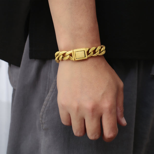 Men's Titanium Stainless Steel Textured Gold Bracelet - Luxurious Cuban Link Style with Secure Clasp-Men's Bracelet-SunnyHouse Jewelry