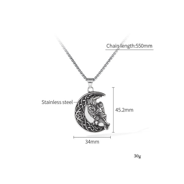 Celtic Crow Moon Pendant Necklace for Men – Titanium Stainless Steel Raven Necklace with Pentagram and Knotwork – Norse Viking Bird Amulet Jewelry-Men's Pendant Necklace-SunnyHouse Jewelry