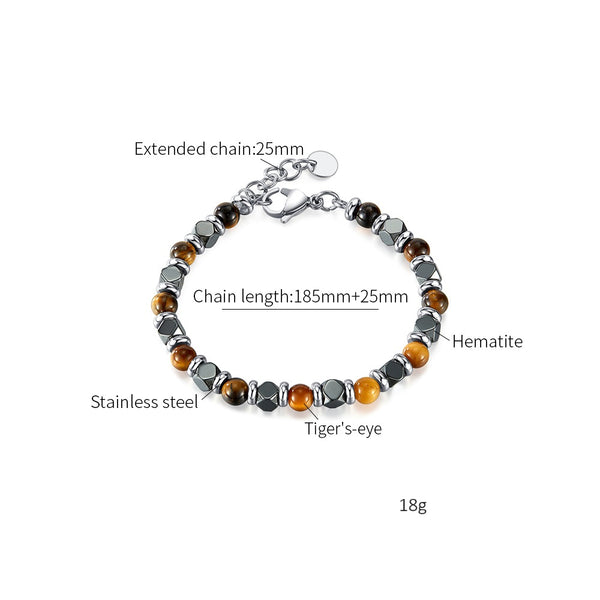 Men’s Tiger Eye Bead Bracelet – Stainless Steel & Hematite Beads, Adjustable Clasp, Durable Fashion Jewelry for Men-Men's Bracelet-SunnyHouse Jewelry