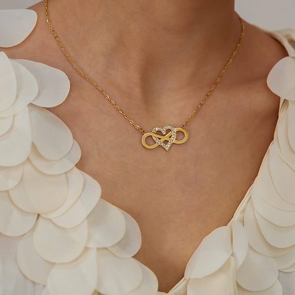 Women’s Titanium Stainless Steel Infinity Heart Pendant Necklace, Gold-Plated with Crystal Accents – Elegant Jewelry for Everyday and Special Occasions-Women's Necklace-SunnyHouse Jewelry