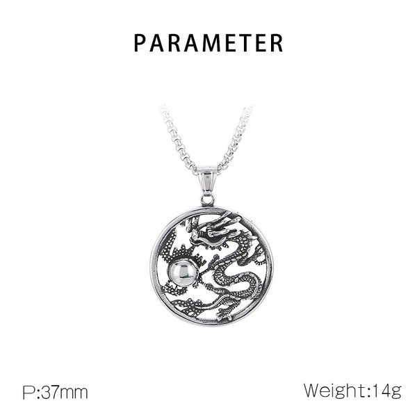 Men’s Titanium Stainless Steel Dragon Pendant Necklace – Intricate Circular Dragon Design – Durable and Stylish Necklace for Men-Men's Pendant Necklace-SunnyHouse Jewelry