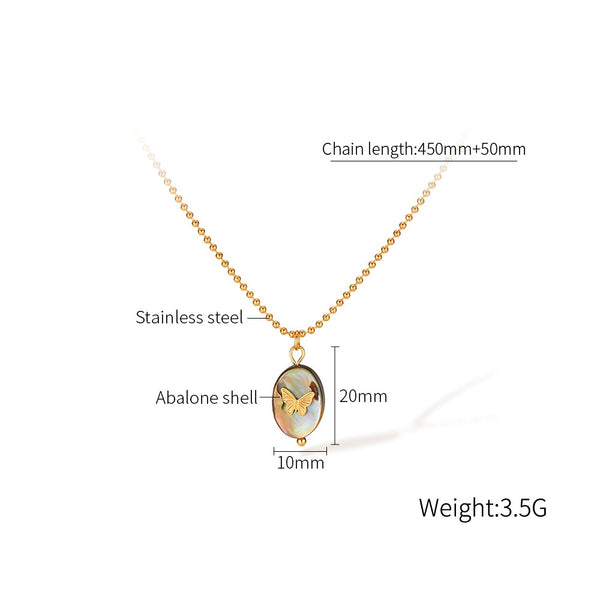 Women’s Titanium Stainless Steel Butterfly Pendant Necklace with Abalone Shell Inlay, Gold-Plated Hypoallergenic Adjustable Chain, Elegant Jewelry for Women and Girls-Women's Necklace-SunnyHouse Jewelry