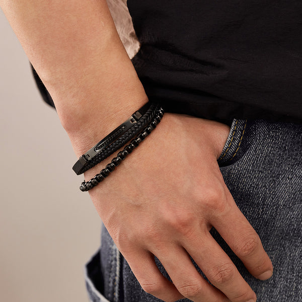 Men’s Titanium Stainless Steel Leather Bracelet – Multi-Layer Braided Rope & Chain Wristband – Stylish Durable Magnetic Clasp Jewelry for Men-Men's Bracelet-SunnyHouse Jewelry