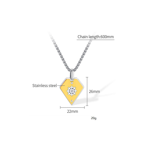 Stylish Men's Pendant Necklace - Stainless Steel Chain with Yellow and Silver Dharmachakra Motif, Durable and Trendy Accessory for Everyday Wear-Men's Pendant Necklace-SunnyHouse Jewelry