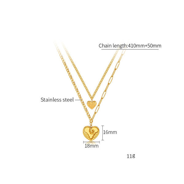 Women’s Fashion Layered Pendant Necklace – Gold-Tone Double Chain with Heart Charms, Fashion Jewelry for Women and Girls-Women's Necklace-SunnyHouse Jewelry