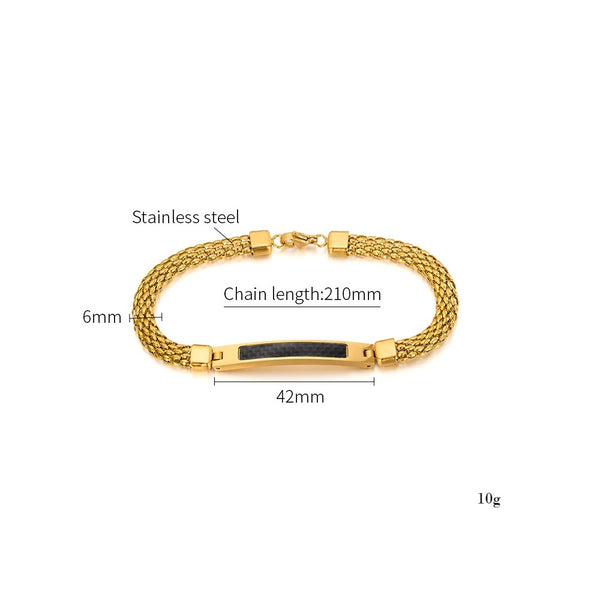Men’s Titanium Stainless Steel Bracelet – Gold Plated Mesh Chain with Black Carbon Fiber Inlay – Durable, Stylish, and Hypoallergenic Jewelry for Men-Men's Bracelet-SunnyHouse Jewelry