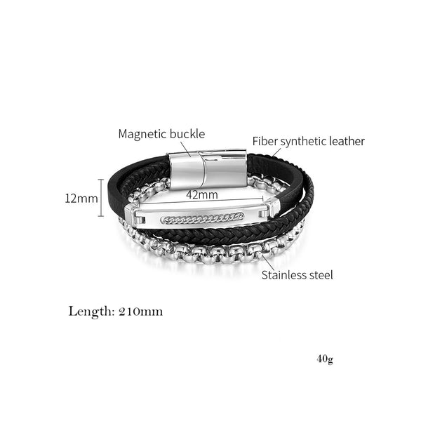Men’s Titanium Stainless Steel Leather Bracelet – Multi-Layer Braided Rope & Chain Wristband – Stylish Durable Magnetic Clasp Jewelry for Men-Men's Bracelet-SunnyHouse Jewelry