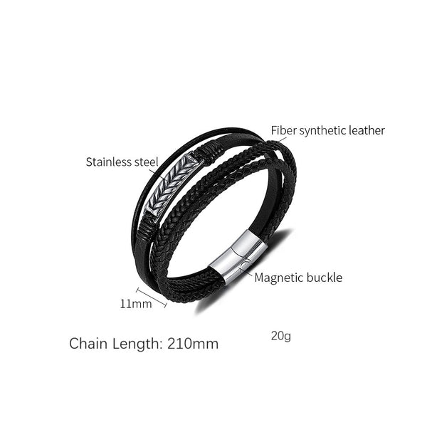 Men's Multi-Strand Leather Bracelet with Stainless Steel Arrow Detail - Stylish and Versatile Accessory-Men's Bracelet-SunnyHouse Jewelry