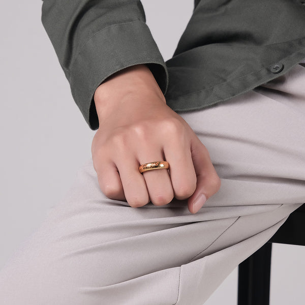 Men's Gold Ring with Engraved Script - Elegant and Durable Band for Everyday Style-Men's Ring-SunnyHouse Jewelry